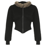 Fongt Wind Hair Stranding Zip Coat Hottie Autumn And Winter Slim Slim Irregular Top