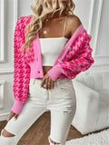 Fongt And Winter Tiger Pattern Lantern Sleeve Knitted Cardigan Sweater Short Coat
