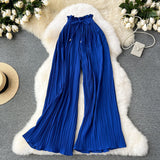 Fongt Wear High-Rise Straps With A Hundred Laps Of Casual Pants Women Micro-Fat Large Size Showing Lean Meat Hangings Wide Legs Of Hundreds Of Folded Trousers
