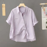 Fongt Cotton Short-Sleeved Shirt Top Women Irregularly Put 2025 Summer Thin Small Small Short Shirt