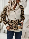 Fongt Leopard-Print Sleeve Spliced Cap Long-Sleeved Eds Coat