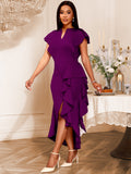 Fongt V-Neck Loaf-Side Dress High-Waisted Open-Fork Irregular Hem Dinner Dress Dress Dress