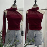 Fongt Shooting 2025 Spring New Mesh Hanging Neck Top Women With Asymmetric Sleeveless Vest Short Top 1125
