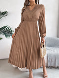 Shooting 2025 Spring And Summer Elegant Temperament V-Neck Lace Waist 100-Folded Dress Women's