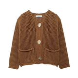 Fongt 2025 New Women's Solid-Color Casual Fashion Coarse Knit Long-Sleeved Sweater Cardigan Jacket
