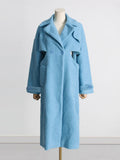 Fongt 2024 New Fashion Hollow Design Sense Kink Waist Show Thin Long Blue Plush Coat Female-Outfit