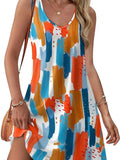Fongt Summer Beach Loose V-Neck Sleeveless Pocket Dress Vest裙