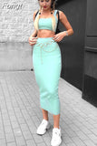 neon ribbed knitted women two piece matching co ord set crop top midi skirt sexy festival party 2023 summer