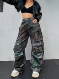 Fongt New Fashion Loose Multi-Pocket Heavy Industry Graffiti Overalls Jeans Trousers Woman-Outfit