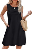 Fongt Women's Casual Round Collar Foldless Pocket Dress
