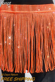 Women New Solid Tassel Sexy Two Piece Set Rhinestone V Neck Sleeveless Halter Backless Top Camis Hollow Out Party Mini