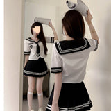 Fongt Style JK Suit Navy Collar Loose Short-Sleeved Tie Shirt High-Waisted Half-Dress Short Skirt Jk Uniform Waist