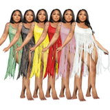 Fongt New Women's Wear Silk Tassel Beach Dress-Outfit
