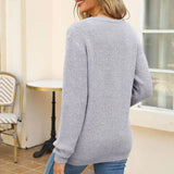 Fongt Autumn And Winter Loose Love Embroidery Round Collar Long-Sleeved Knitted Sweater Woman