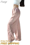 Cargo Pants For Women Elastic Waist Joggers Stripe Loose Drawstring Sweatpants Casual Streetwear Female Wide Leg Baggy