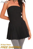 Women Strapless Off Shoulder Tube Short Mini Dress Summer Solid Color Bodycon Black Pleated Dress Female Vestido