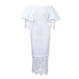 Fongt New Shoulder-To-Shoulder Bag Lace Spliced Lantern Sleeve Dress Dress Dress Dress