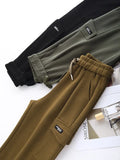 Wide Leg Cargo Pants Women Casual Thicken Baggy Sweatpants Fleece Lined High Waist Pantalones Lace Up Warm Straight