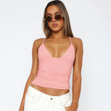 Fongt Summer New Women's Solid Color Sexy Drawback Sling Slings Small Vest Women