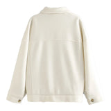 2021 New Autumn Winter Fashion Short Coat Women Loose Shirt Coat Casual Solid Ladies Coat Solid Lapel