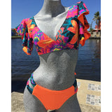 2025 New Sexy Brazilian Bikini Wrinkle Split Body Swimsuit Women Print Lotus