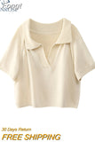 Korean Short Knitted Sweaters Women Thin Pullovers Fashion Short Sleeve 2023 Summer Casual Female Crop Top Ropa