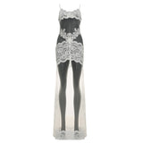Fongt Women's Sexy Elegant Lace Splicing Sexy Perspective Pull-Up Slinged Dress 2025