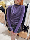 Fongt Xixi 2025 Autumn White Standard Elegant Temperament Chiffon Neck Thin Knitted Small Shirt 89631