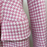 QUALITY Winter 2023 Fashion Designer Overcoat Women's Hourglass Double Breasted Pink Houndstooth Wool Long