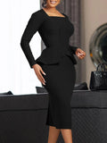 Fongt Large Size Women's Autumn And Winter New Long-Sleeved OL Temperament Elegant Lotus Leaf Side African Dress