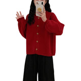 Autumn And Winter New Style Simple Style Solid Color Retro Knitted Cardigan Loose Lazy Style Sweater Jacket-Outfit