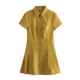 Fongt 2025 Women's Shirt Style Mini Dress 3D Three-Dimensional Pattern Short Sleeve
