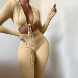 Fongt Summer Women's Sexy Umbilly Tying With Hollow Long Sleeves Of Sleeves