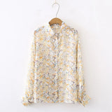 New Women Butterfly Floral Embroidery Lantern Sleeve Chiffon Blouse Button Up Transparent Shirt Casual Sunscreen Tops