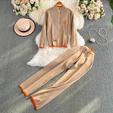 Fongt And Winter New Zipper Sweater Jacket Creative Pony Embroidered Long-Sleeved Knitted Trousers Two Sets Of Women