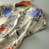 Improved Cheongsam Version High-Density Partial Cardigan Buckle Imitation Mulberry Silk Printed Blouse Women's Summer 2023 New Style-Outfit