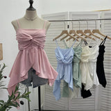 Fongt Shooting Irregular Kinky Skirt Shaved Belly Thin Sling Vest Design Slim Slime Sleeveless Top 9150