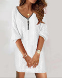 Fongt Explosion Autumn And Winter Simple Solid Color V-Neck Knitted Long-Sleeved Dress Women's Clothing