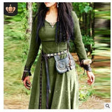 Fongt Autumn And Winter Women Solid Color Waist Long Sleeve Dress Retro National Style Collar