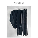 Fongt Folded HP Series 2025 Miyake Spring And Autumn Folded Women's Loose Folding Set Top Straight Trousers