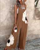 Fongt New Summer New Women's Printed Retro Jumpsuits Loose Sleeveless Design