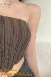Women's Knit Bandeau Crop Tops, Strapless Sleeveless Solid Color Hanky Hem Tube