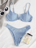 Underwired Bikini 2022 Swimwear Women Solid Brown V-bra Push Up Micro Bikini Cut Out Bathing Suit Thong Swimsuit