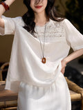 Fongt Dream Floating Heavy Industry Lace + Loose Short-Sleeved Collar Shirt Women's Top 25 Summer New Solid Loose Leisure Wind