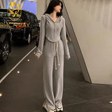 Women's Tracksuit Two Piece Sets Female Loose Hooded Long Sleeve Tops + Wide Leg Pants Elegant Suits Ladies Outfits Matching