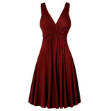 Fongt Suspension V-Neck Commuting Mid-Rise Mid-Rise Dress Solid-Colored