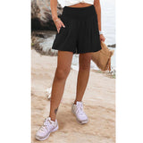 Fongt Women's Hot Selling Solid Color High-Waisted Elastic Shorts Tight Waist Wide Leg Slacks