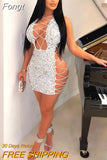 Elegant Hollow Out Sequins Short Party Dresses New Glam Sleeveless Sequins Night Dresses Sexy Clubwear Birthday