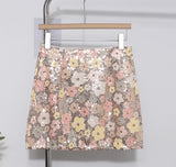 Fongt Heavy Industry Lighting Flowers A-Word Skirt High Waist Thin Ass Anti-Light Short Skirt Women 8158