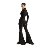 Fongt Women's Wear Sexy Slim Hollow Long Sleeve Jumpsuit Mop Ground Horn